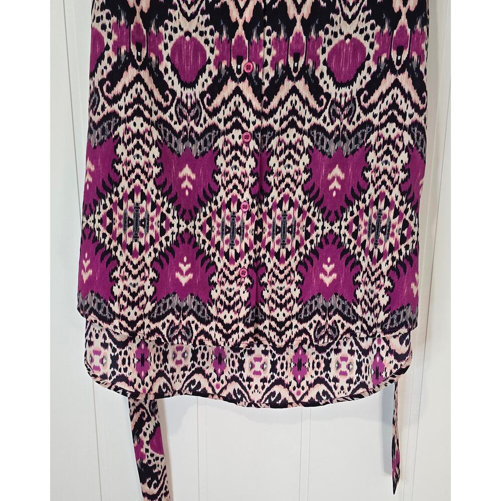 Maeve Ikat Purple Shirt Dress Workwear Belt Roll Tab Sleeve Size XS - Picture 6 of 10